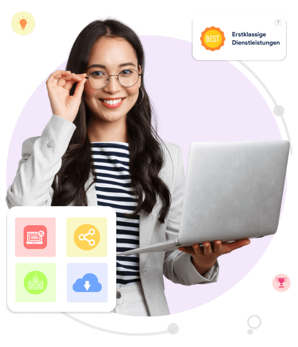 Woman holding a laptop and smiling